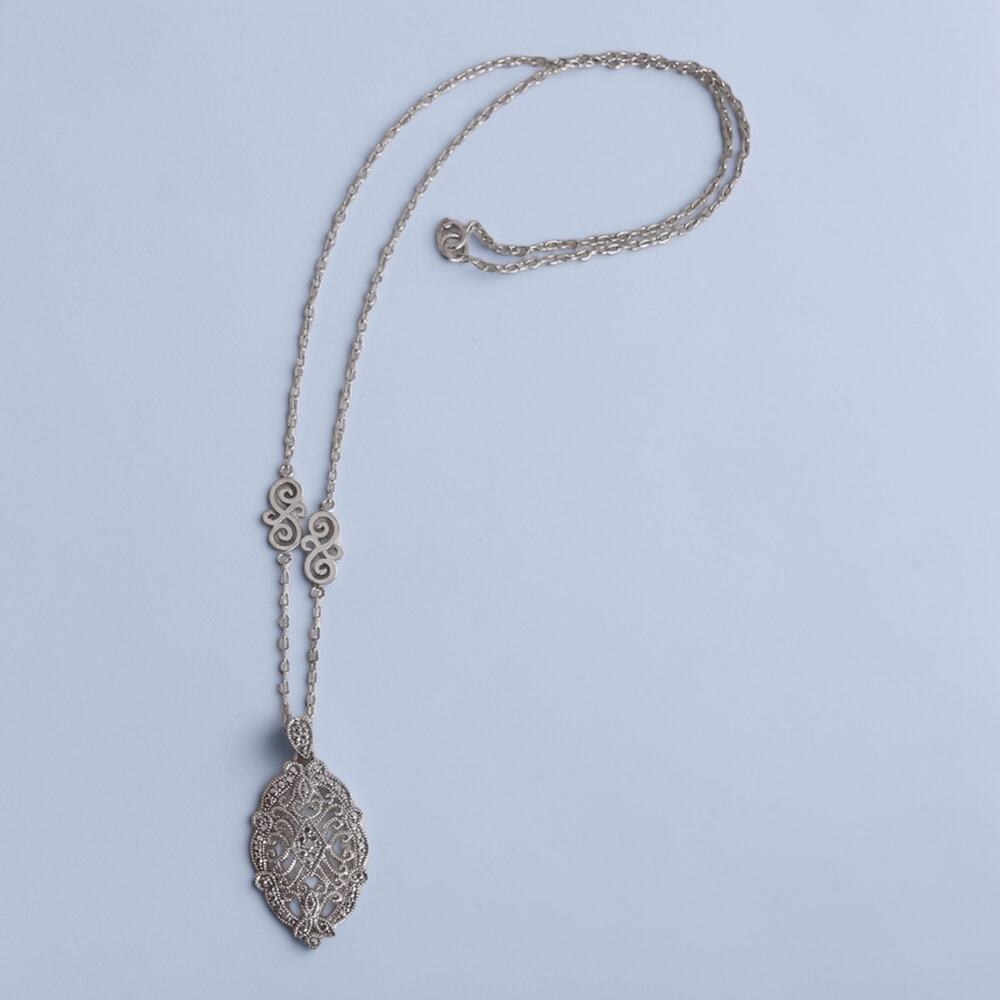 Vintage Sterling Silver Thai Filigree Pendant Necklace SAS Signed 18 Inch 6.8g - Picture 8 of 12